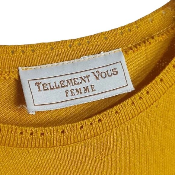 Vintage Golden Sunshine Yellow Fall Short Sleeve Sweater Knit Fits M/L - Picture 2 of 4